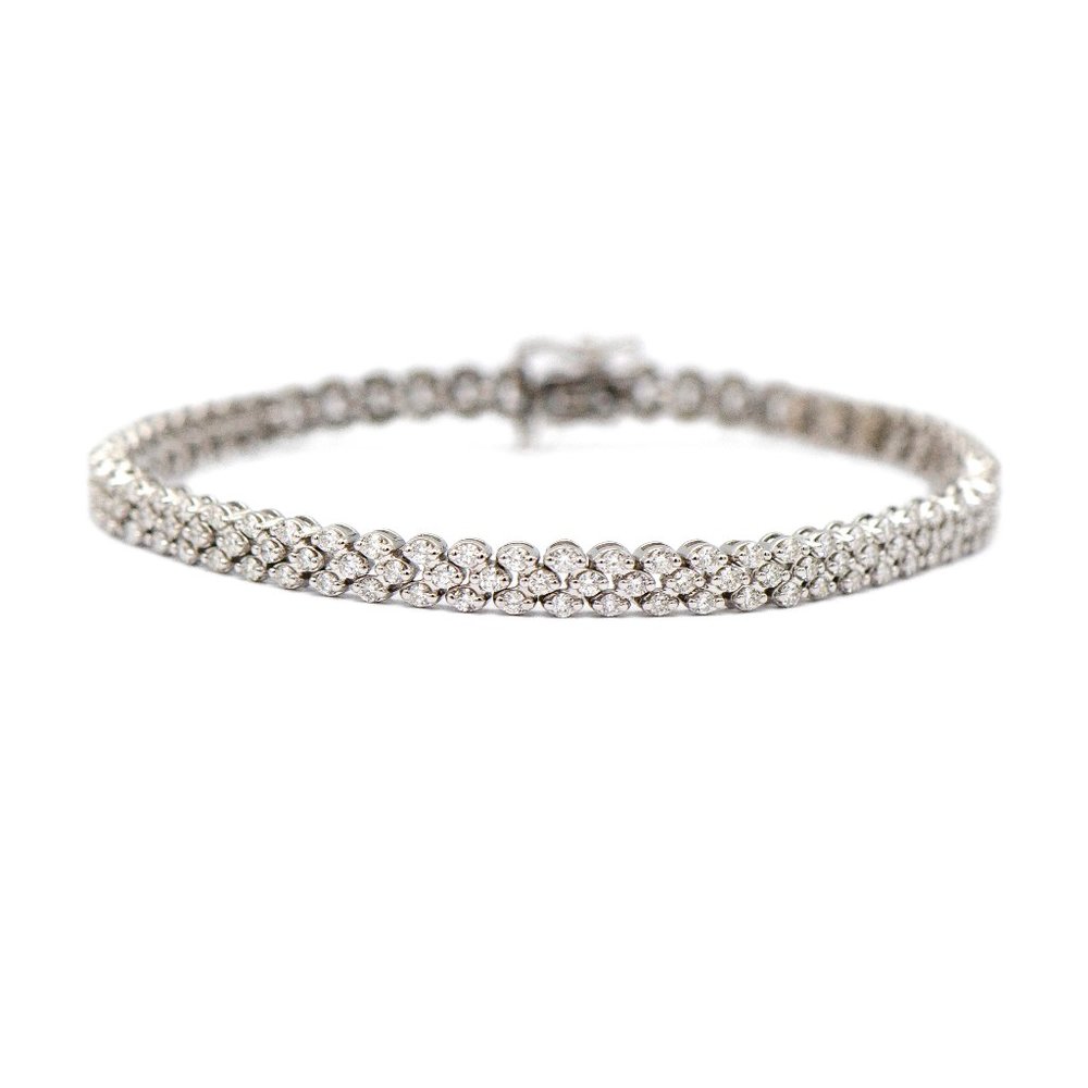 14k White Gold Three Row Diamond Tennis Bracelet